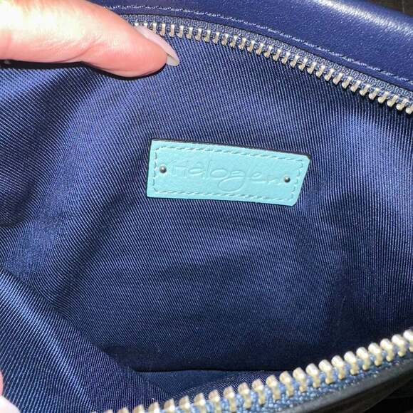 Halogen Navy and Lt Blue Large Leather Clutch Bag - Picture 6 of 6